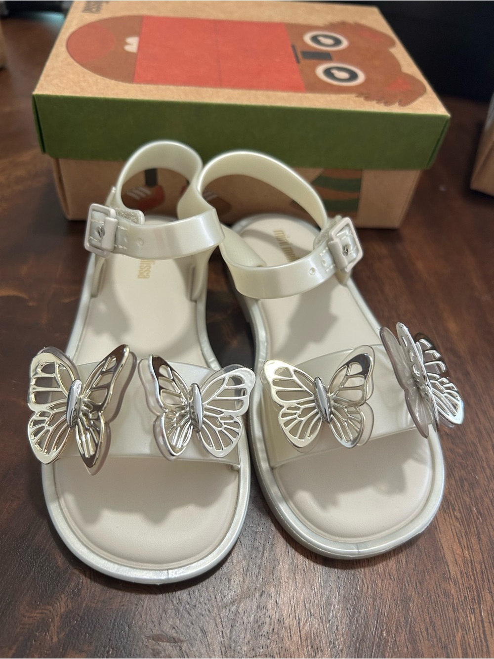 Mini Melissa Pearl White Girl Butterfly Jelly Sandals new in box
